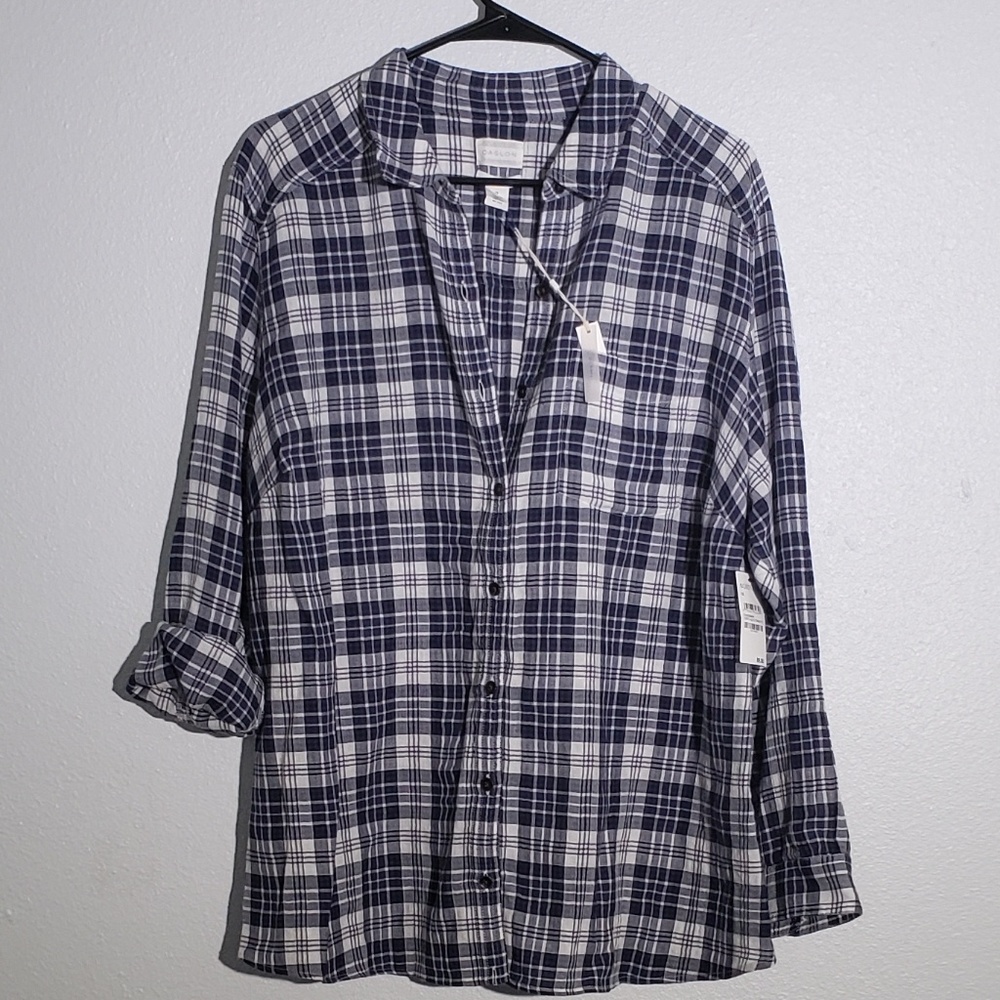 *SALE* NWT Caslon Tunic Fit Plaid Button Down